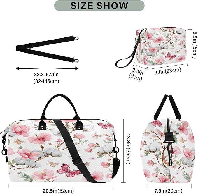 Cotton Peach Blossom Butterfly Pattern Travel Duffle Bag Gym Yoga Carry on Bags for Men Women Weekender Bag