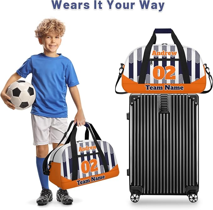 Basketball Soccer Gifts for Boys Girls - Custom Sports Duffle Bag, Personalized Name & Team Bag, Water-Resistant Gym Bag for Basketball, Soccer, Volleyball | Y-Navy Orange