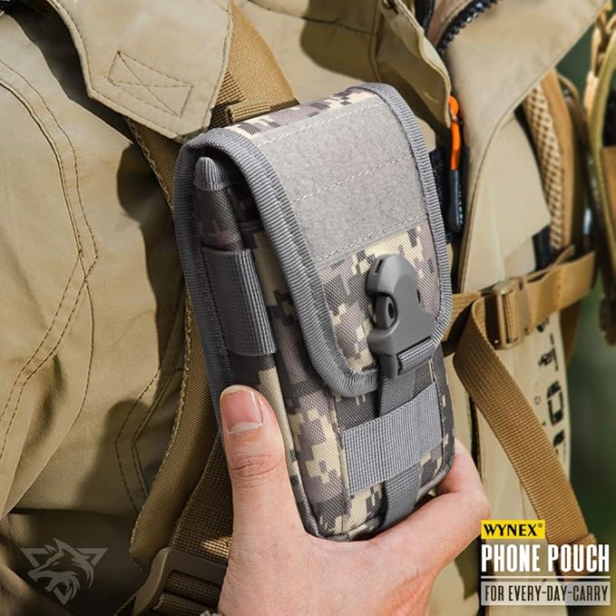 WYNEX Tactical Phone Pouch Molle,Smartphone Holster Bag EDC Utility Cellphone Lock Card Holder Organizer Fit for Waist Belt Case Include Tactical Gear Clip and U.S.A Patch
