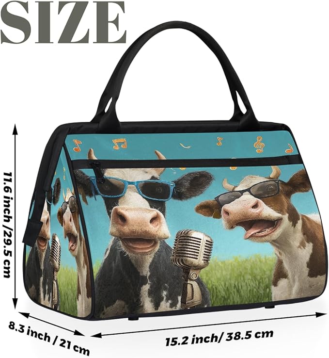 Overnight Weekender Bags for Women Men, Two Music Cows Art Waterproof Travel Carry On Duffel Bag, Lightweight Sports Gym Bag for Fitness, Workout, Travel
