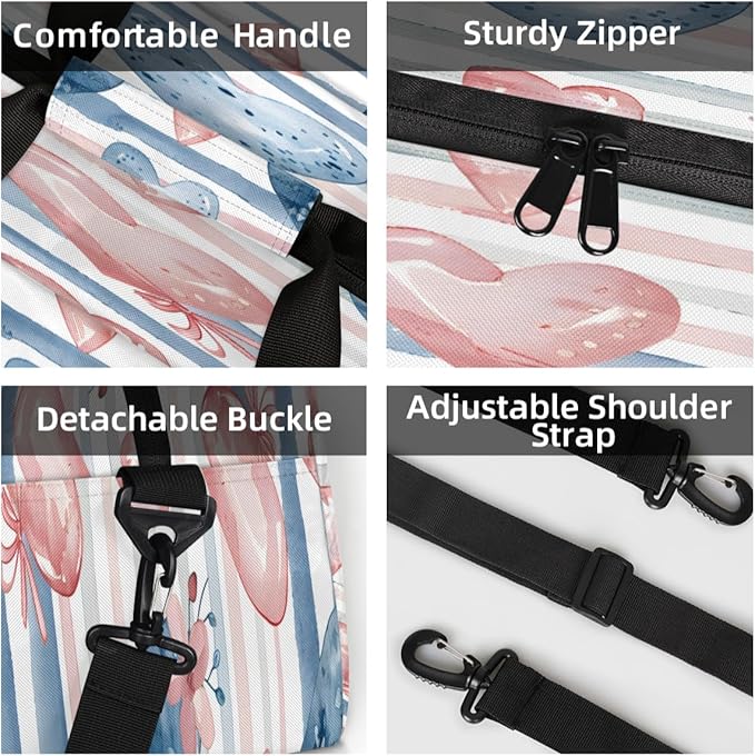 Valentine's Day Mini Gym Bag 18 inch for Women Men Waterproof Custom Hearts Romantic Theme Travel Duffel Bag Carry On Overnight Tote Nurse Bag for Work Fitness Hiking