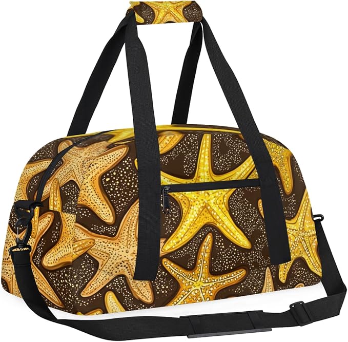 Golden Starfish Gym Travel Duffle Bag for Women & Men with Front Zipper Pocket for Sports, Overnight, Weekender, Carry On,Workout & Dance Bag,Starfish,18.9 * 8.7 * 10.6 in