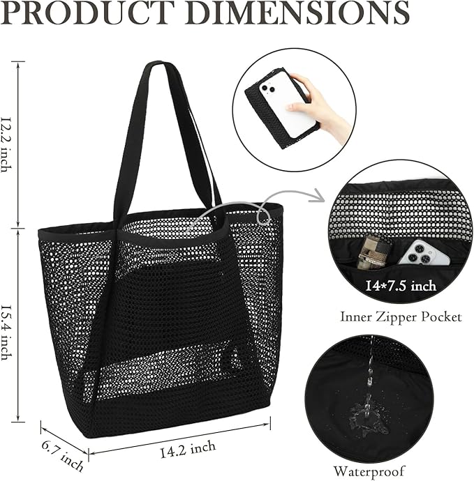 Fammart Mesh Beach Bag for Women, Summer Straw Tote Hobo Pool Bags with Zipper Pocket, Travel Vacation Cruise Essentials 2026