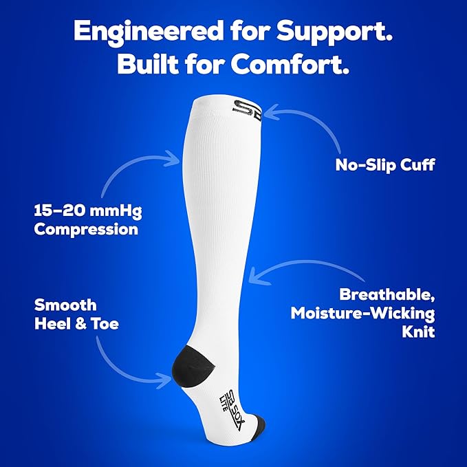 SB SOX Lite Compression Socks for Men & Women (15-20mmHg) – Best Compression Socks for Travel, Sports, and Daily Wear - XXL Sizes too!