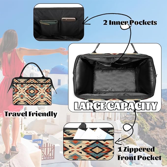 Gym Bag for Women Men, Retro Aztec Geometric Pattern Sports Duffel Bags, Waterproof Travel Weekender Overnight Carry On Tote Bags for Travel Sports
