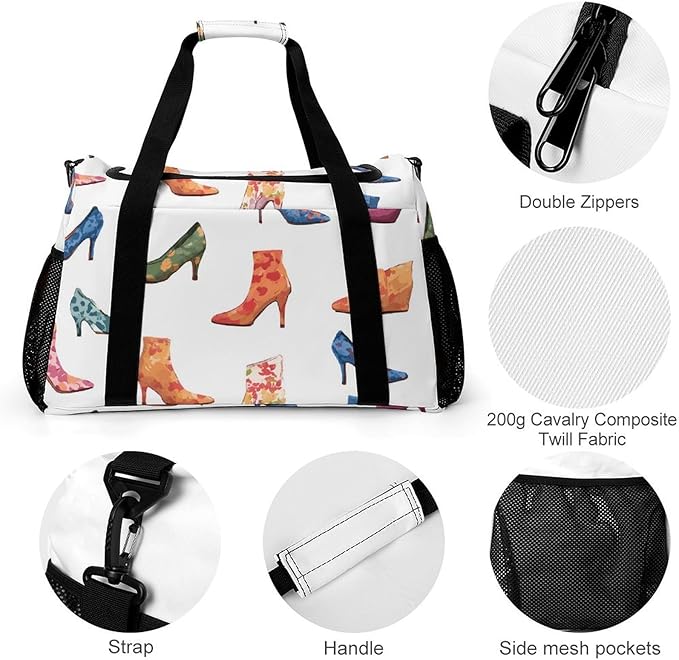 High Heels Boots Duffle Bag Gym Bag for Workout Travel Tote with Detachable Straps