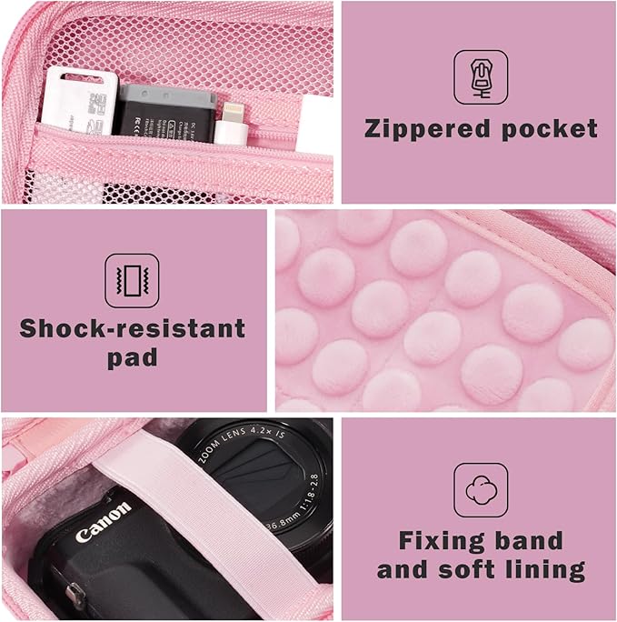 ProCase Hard Shell Digital Camera Case for Canon G7X Mark III Mark II, Sony Cybershot, PowerShot SX740, Ricoh GR III, Kodak Pixpro, Compact 4K Vlogging Small Cameras Travel Carrying Storage Bag -Pink