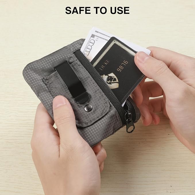 RFID Blocking Clip Stash Pocket, Compact Hidden Travel Belt Wallet for Cards & Cash - Slim Pickpocket-Proof Design for Everyday Carry, Grey