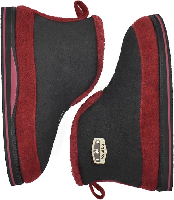 KuaiLu Mens House Slippers Booties Cozy Memory Foam Boots Warm Plush Lining Winter Felt Home Bedroom Slipper Socks Indoor Outdoor Non-Slip Shoes
