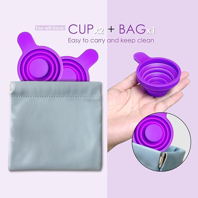 QMARK Collapsible Silicone Pee Cups for Ovulation and Pregnancy Tests, 2 Pack with Travel Case, Reusable