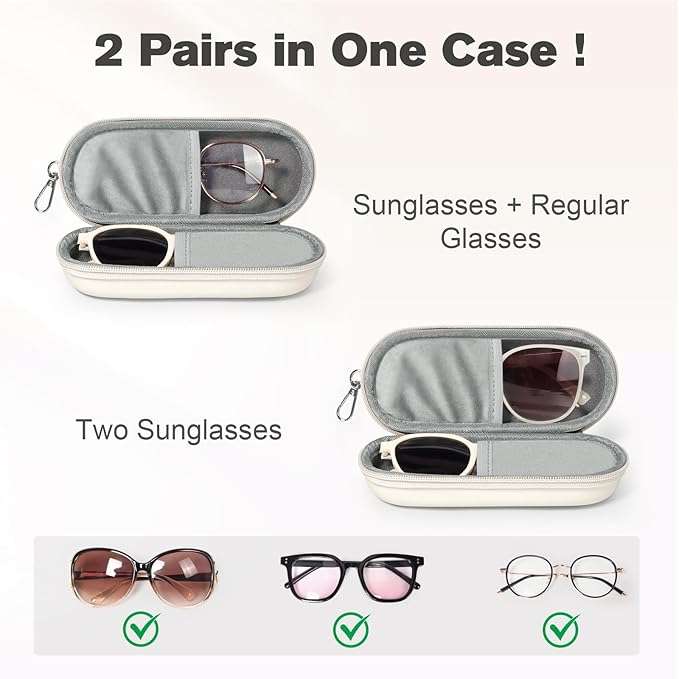 Double Eyeglasses Case, Dual Glasses Sunglasses Organizer with Zipper Closure, Eyewear Storage Box for Men Women Travel