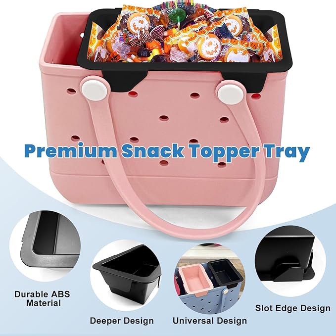 Upgraded Snack Topper Tray for Bogg Bag, Lightweight Organizer Accessories, Fits Large/Medium (Baby) / Small (Bitty) Bogg Bags, with 2 Multifunctional Insert Carabiners, Pink