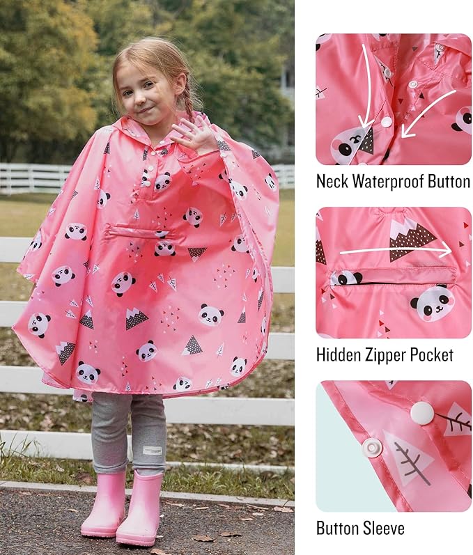 SaphiRose Lightweight Kids Rain Poncho Jacket Waterproof Outwear Rain Coat