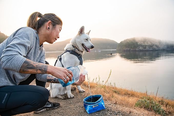 Ruffwear, Quencher Collapsible Dog Bowl, Packable Food & Water Bowl with Waterproof Lining, Water-Resistant Shell, & Reflective Trim, Lightweight, 4.2 Cups (1 L), Spring Mountains, Medium