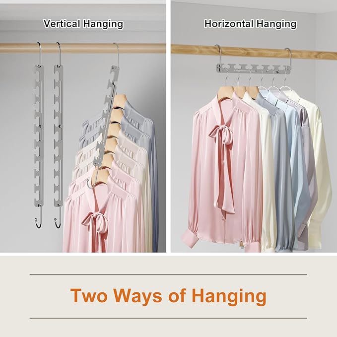 Sindax Space Saving Hangers Telescopic, 6 Holes Clothes Hangers Adjustment to 9 Holes, Upgraded Sturdy Metal Clothes Hangers Space Saving for Heavy Clothes, Closet Organizers and Storage - 12 Pack