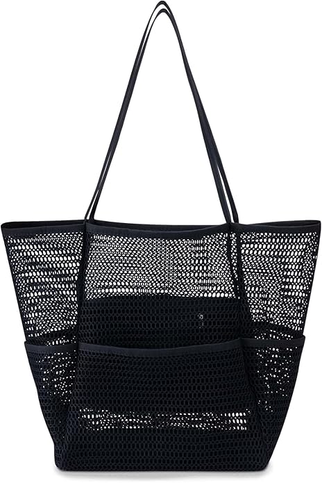 Iioscre Beach Bag for Women, Causal Hobo Pool Bags with Zipper Inner Pocket, Foldable Swim Tote Bag for Vacation Essentials