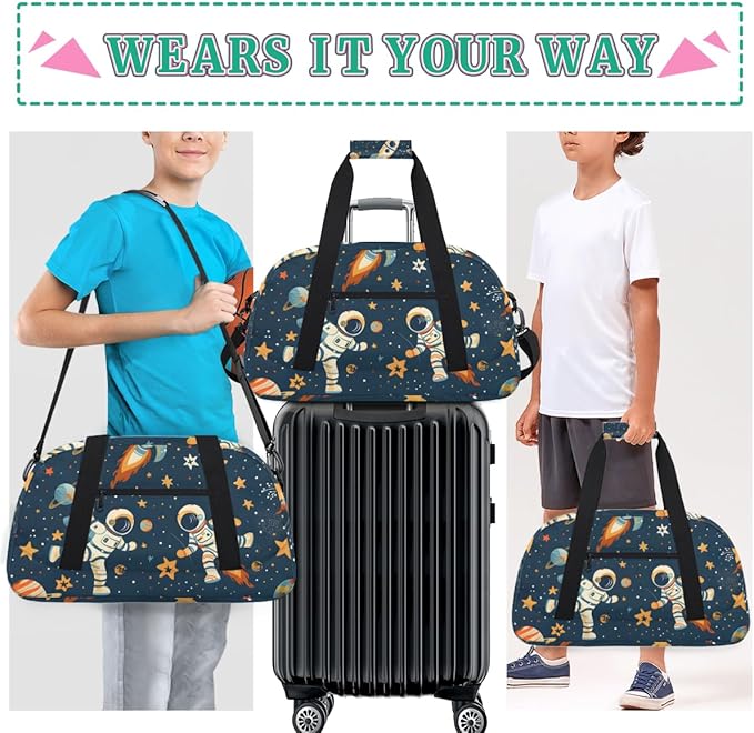 Rocket Astronaut Gym Travel Duffle Bag for Women & Men with Front Zipper Pocket for Sports, Overnight, Weekender, Carry On,Workout & Dance Bag,Cute Space,18.9 * 8.7 * 10.6 in