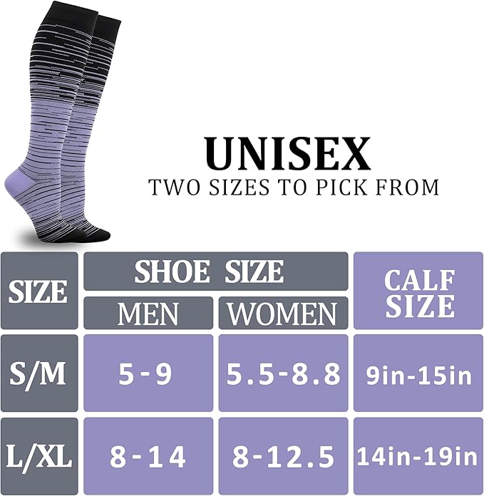 fenglaoda 3 Pairs Compression Socks for Women & Men Knee High Nurse Pregnant Cute Medical Running Travel Athletic