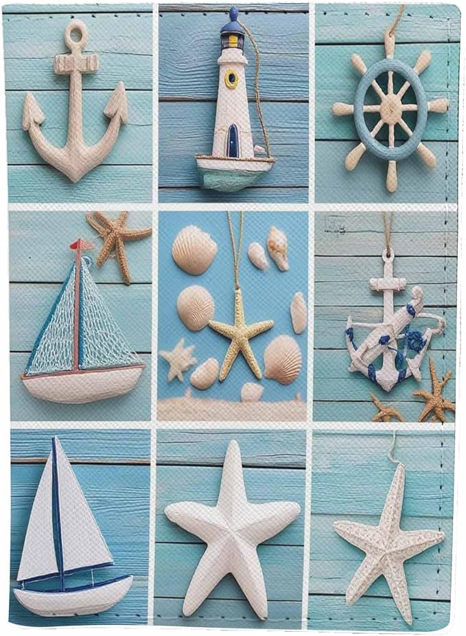 Starfish Shell Passport Holder for Travel Ocean Lighthouse Sailing Boats PU Leather Passport Cover Wallet Cute Passport Card Holder for Women and Men