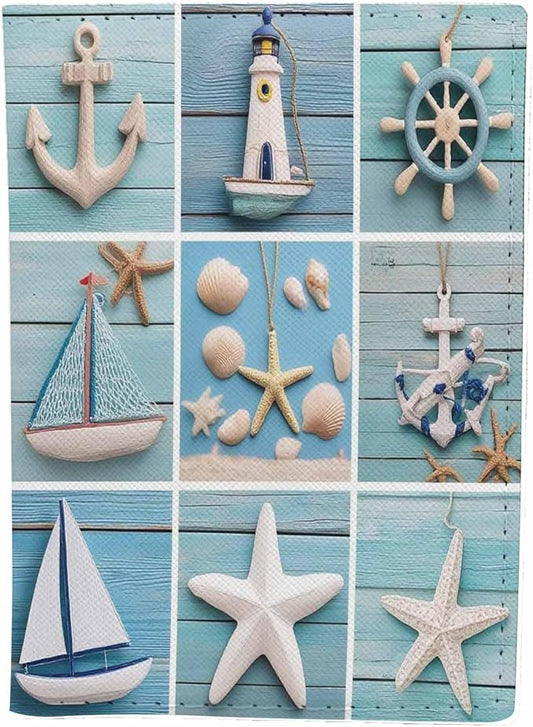 Starfish Shell Passport Holder for Travel Ocean Lighthouse Sailing Boats PU Leather Passport Cover Wallet Cute Passport Card Holder for Women and Men