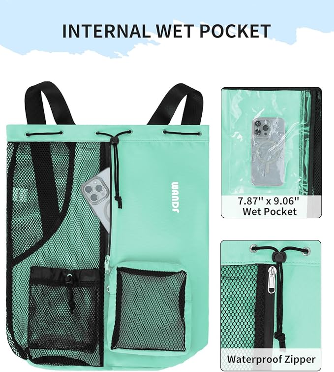 WANDF Swim Bag Mesh Drawstring Backpack with Wet Pocket for Swimming, Gym, and Workout Gear