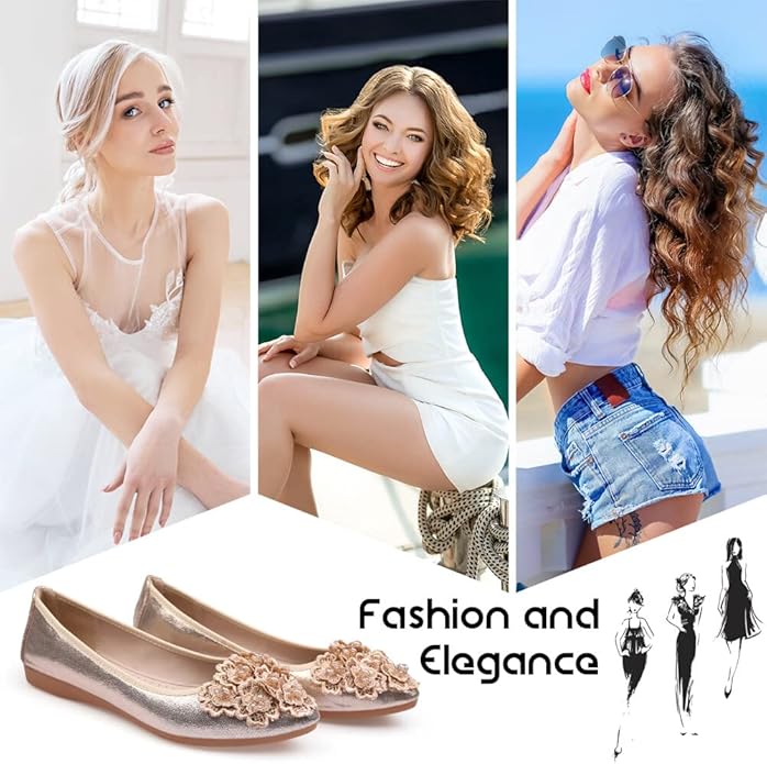 KUNWFNIX Women Ballet Flats Rhinestone Wedding Ballerina Shoes Foldable Sparkly Comfort Slip on Flat Shoes