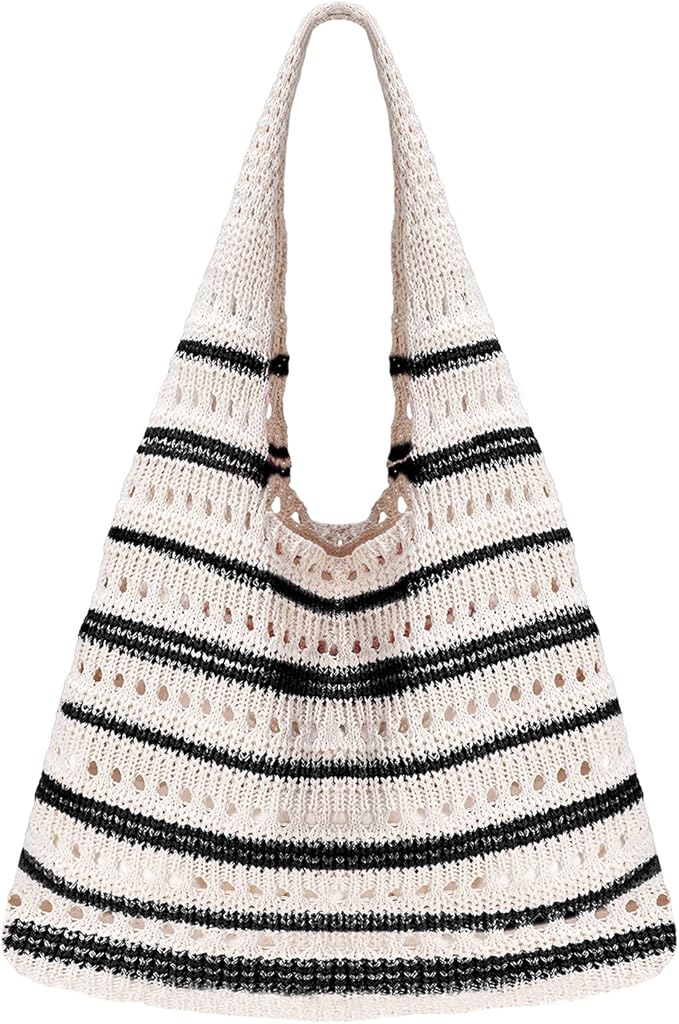 Sightor Crochet Tote Bag, Mesh Beach Bag Knit Summer Hobo Bag Vacation Boho Tote Bag for Women