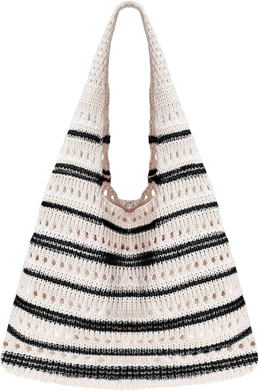 Sightor Crochet Tote Bag, Mesh Beach Bag Knit Summer Hobo Bag Vacation Boho Tote Bag for Women