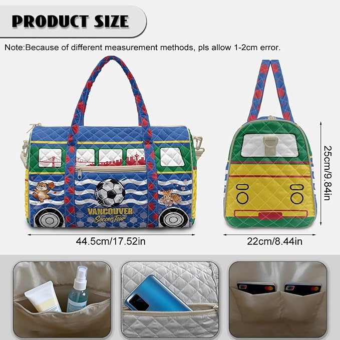 COEQINE Quilted Duffle Bag for Men Men Travel Overnight Weekend Gym Carry On Luggage Bag Adjustable Shoulder Strap & Top Handle,Vancouver Van Car