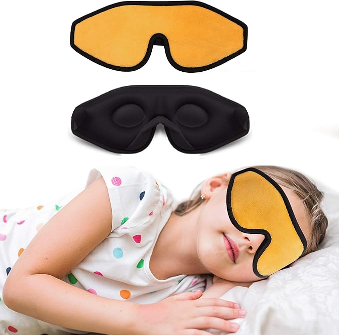 3D Sleep Mask for Kids, Light Block Sleeping Blindfold Memory Foam Contoured Eye Mask for Sleep, Adjustable Strap Eye Cover and Travel Sleep Mask for Boys Girls, Orange