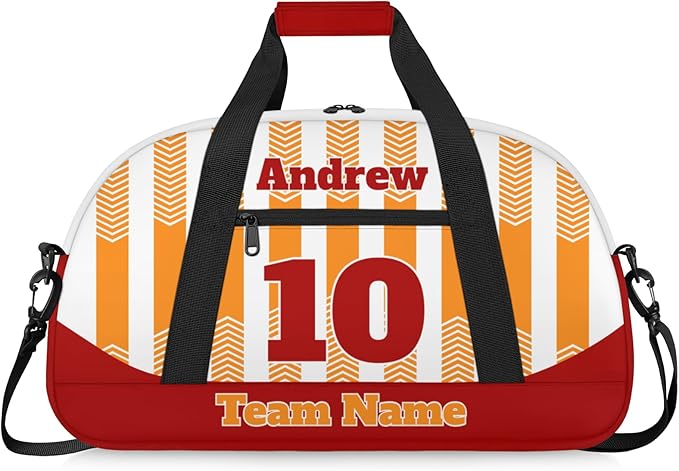 Basketball Soccer Gifts for Boys Girls - Custom Sports Duffle Bag, Personalized Name & Team Bag, Water-Resistant Gym Bag for Basketball, Soccer, Volleyball | Y-Orange Red