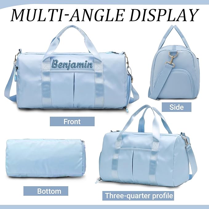 Personalized Travel Duffle Bag for Women with Embroidered Name Custom Sport Gym Bag with Shoe Compartment Weekender Overnight Tote Luggage Bag Customized Gifts for Birthday Gray
