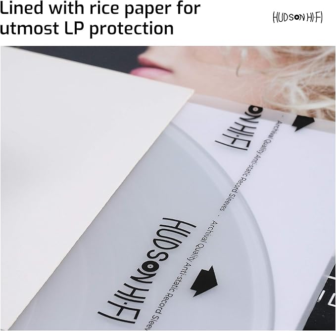 Hudson Hi-Fi Anti-Static Vinyl Record Sleeves - Durable Clear Disc Sleeves- Protect Your LP Albums from Scratches, Dust & Dirt - Acid-Free Rice Paper Disc Covers, 100x Inner Sleeves