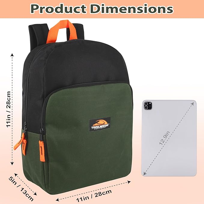 Color Block Backpacks for School Boys and Girls, 15 Inch Two Tone Colorful Small Travel Backpack for Kids (Green)
