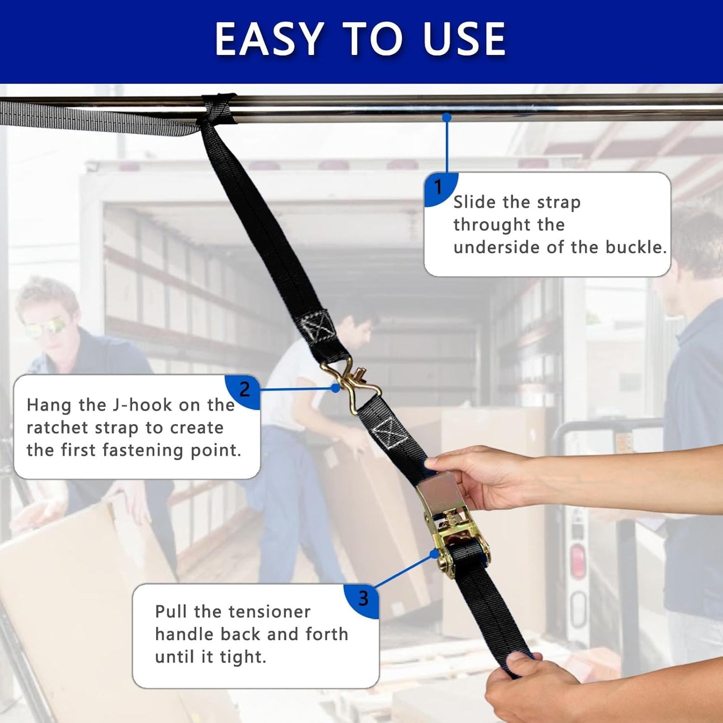 Black Ratchet Straps (4-Pack), 1 Inch x 16.4 Feet (2200lb Break Strength) with Sturdy Metal Hooks, 1x Work Gloves, Heavy Duty Tie Down Straps for Truck, Cargo Trailer, Motorcycle, Luggage, Moving