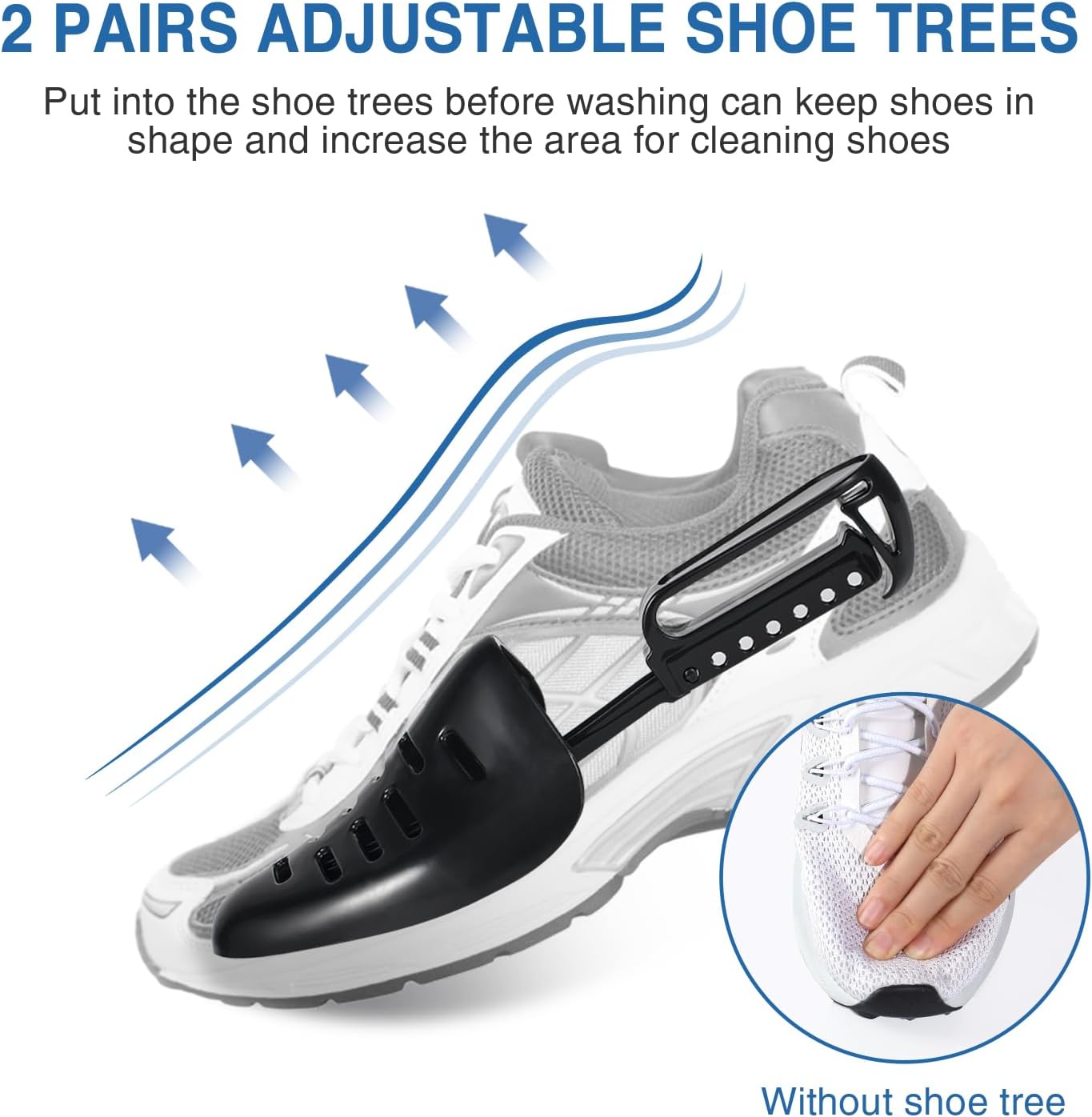 Shoe Laundry Bags for Washing Machine, 2024 New Reusable Laundry Shoe Bag for Washer and Dryer, Fluffy Fibers 360° Wrap-Around Cleaning, 2 Pairs Adjustable Shoe Trees for All Shoes, ‎Gray