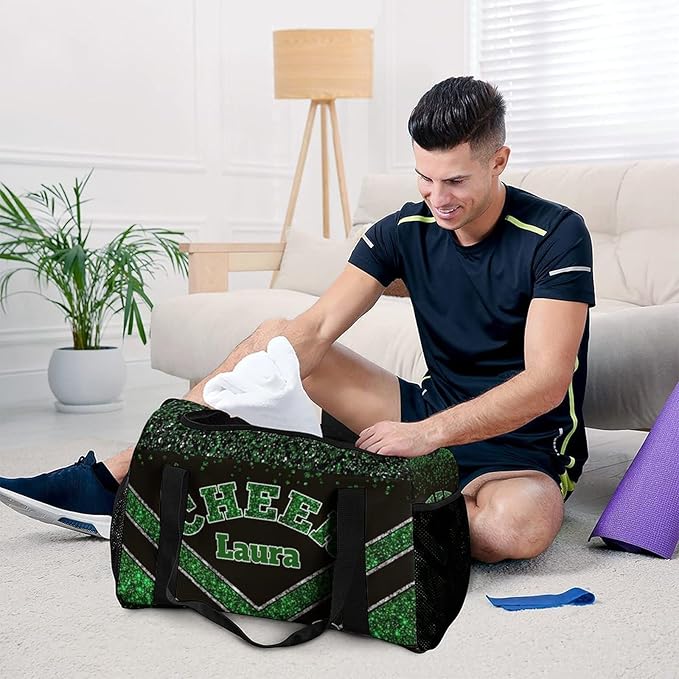 Personalized Cheer Bag Gifts for Girls Sport Cheerleading Gym Travel Duffel Bag Overnight Weekender Bags with Name (Green)