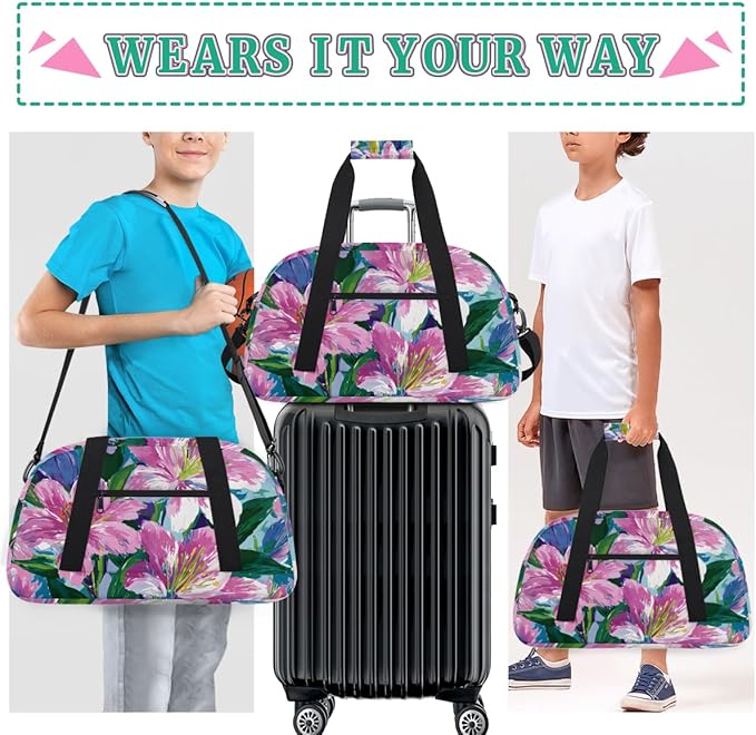Flower Lily Gym Travel Duffle Bag for Women & Men with Front Zipper Pocket for Sports, Overnight, Weekender, Carry On,Workout & Dance Bag,Floral Lily,18.9 * 8.7 * 10.6 in