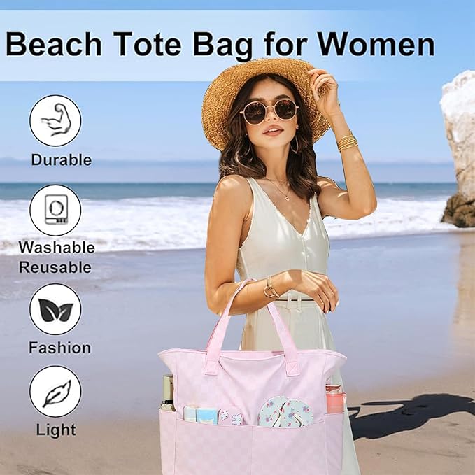 LEDAOU Beach Bag Waterproof Sandproof Women Beach Tote Pool Bag with Zipper for Swim Gym Grocery Travel with Wet Pocket | Sandproof, with Zipper, for Gym, Grocery, Travel, with Wet Pocket