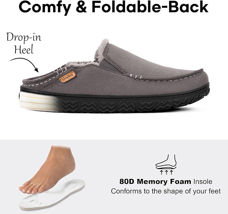 LongBay Men's Moccasin Slippers Comfy Warm Memory Foam House Shoes Winter for Indoor Outdoor