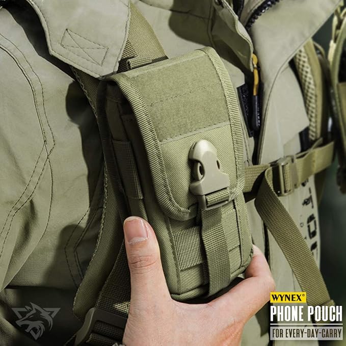 WYNEX Tactical Phone Pouch Molle,Smartphone Holster Bag EDC Utility Cellphone Lock Card Holder Organizer Fit for Waist Belt Case Include Tactical Gear Clip and U.S.A Patch