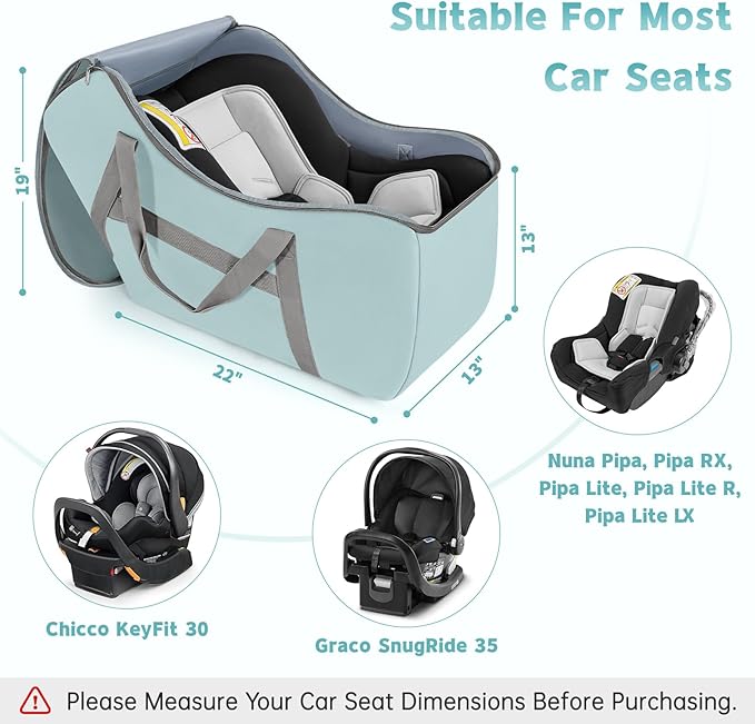 Padded Car Seat Bag Compatible with most Nuna Pipa car seats, UPPAbaby MESA V2 without Base & Chicco KeyFit 30 and base, Car Seat Travel Bag for airplanes