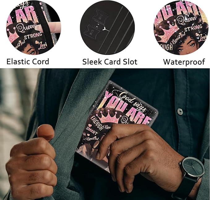 Passport Holder Women Wallet with Luggage Tag, Leather Passport Cover with RFID Blocking, Travel Accessories Multi Card Slot Passport Case for Men，African Girls Inspirational Quotes