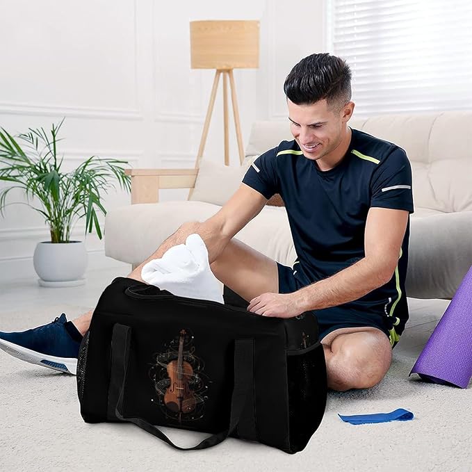 Violin Music Notes Duffle Bag Gym Bag for Workout Travel Tote with Detachable Straps