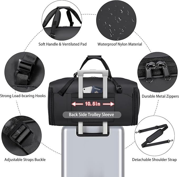 Convertible Garment Bags for Travel - Carry on Garment Duffle Bag with Backpack Straps for Men Women, 4 in 1 Large Travel Duffel Bags with Shoes Compartment Hanging Suit Dress Weekender Bag