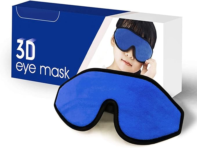 3D Sleep Mask for Kids, Light Block Sleeping Blindfold Memory Foam Contoured Eye Mask for Sleep, Adjustable Strap Eye Cover and Travel Sleep Mask for Boys Girls, Dark Blue