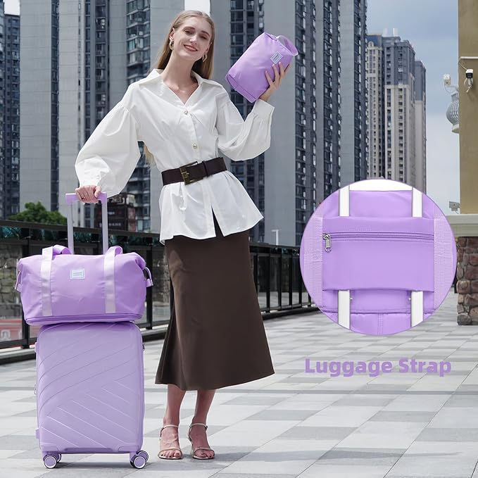 5 Piece Luggage Set Carry on Suitcase with Spinner Wheels, Expandable Hardshell Luggage PP Lightweight Suitcase Set for Women (Lavender)