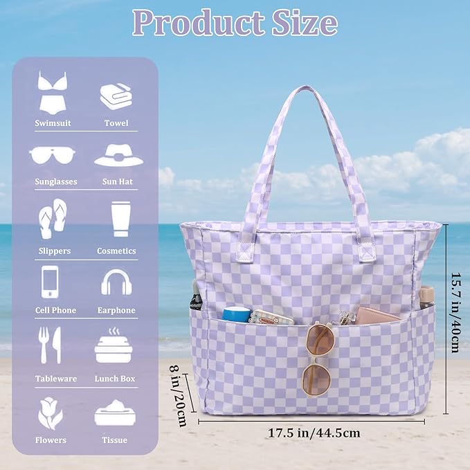 LEDAOU Large Beach Bag Women Waterproof Sandproof Zipper Beach Tote Pool Bag for Swim Gym Grocery Travel with Wet Pocket | Waterproof, Sandproof, Zipper, Pool, Gym, Grocery