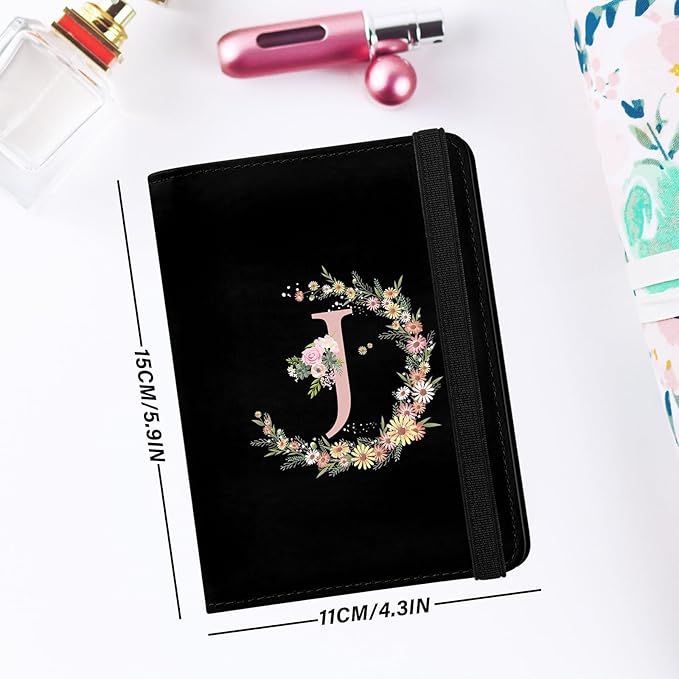 Cute Passport Holder and Holder Combo Passport Cover with RFID Blocking Women Men Compatible Wallet Credit Card Protector (Initial Monogram-J)
