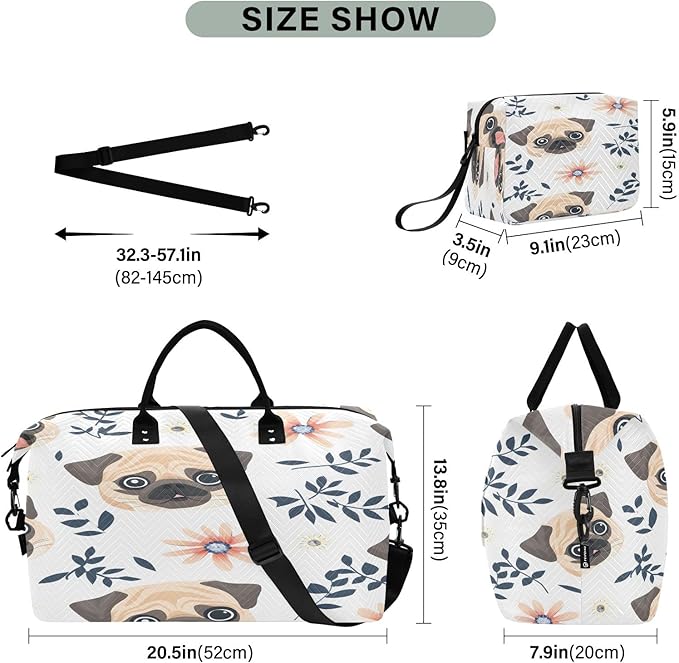 Pug Pattern Travel Duffle Bag Gym Yoga Carry on Bags for Men Women Weekender Bag